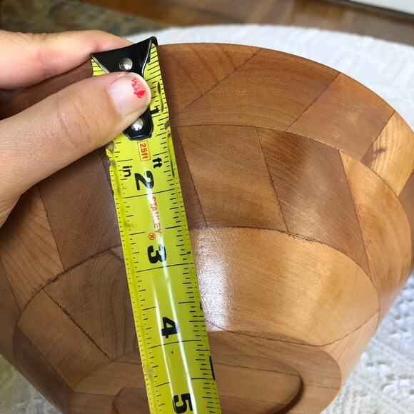 Vintage Segmented Wood Salad Bowls Set of 2 (10") Mid‑Century Modern Serving - Picture 10 of 11